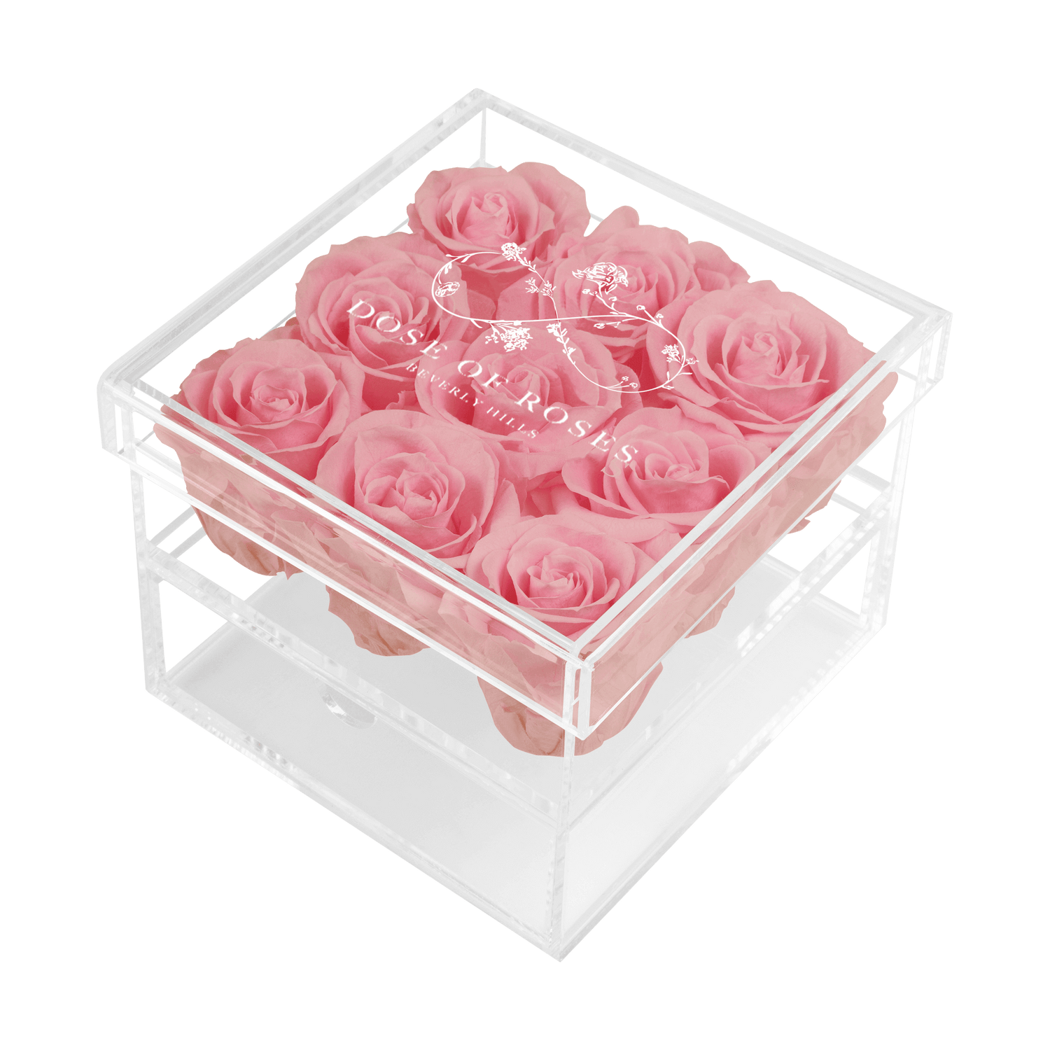 Preserved Peach Roses Medium Square Acrylic Box