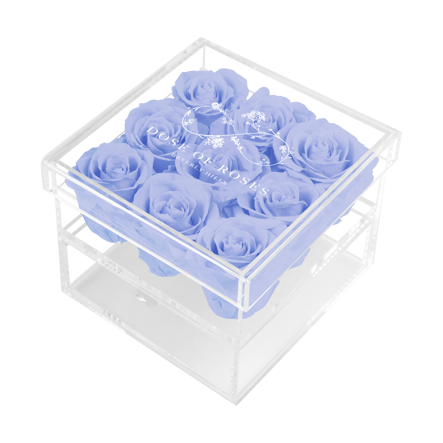 Preserved Sky Blue Roses Medium Square Acrylic Box