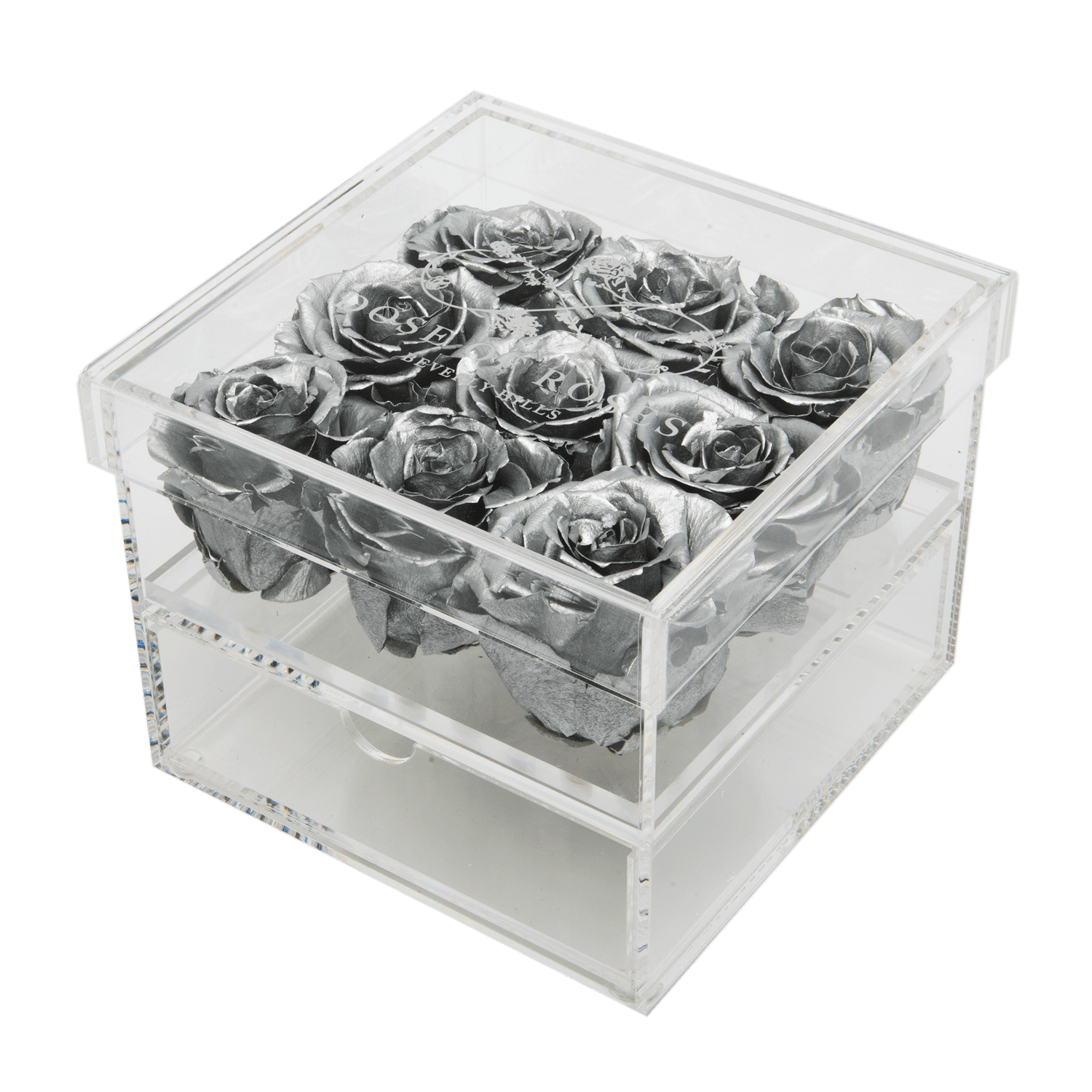 Silver Roses Medium Square Acrylic Box
