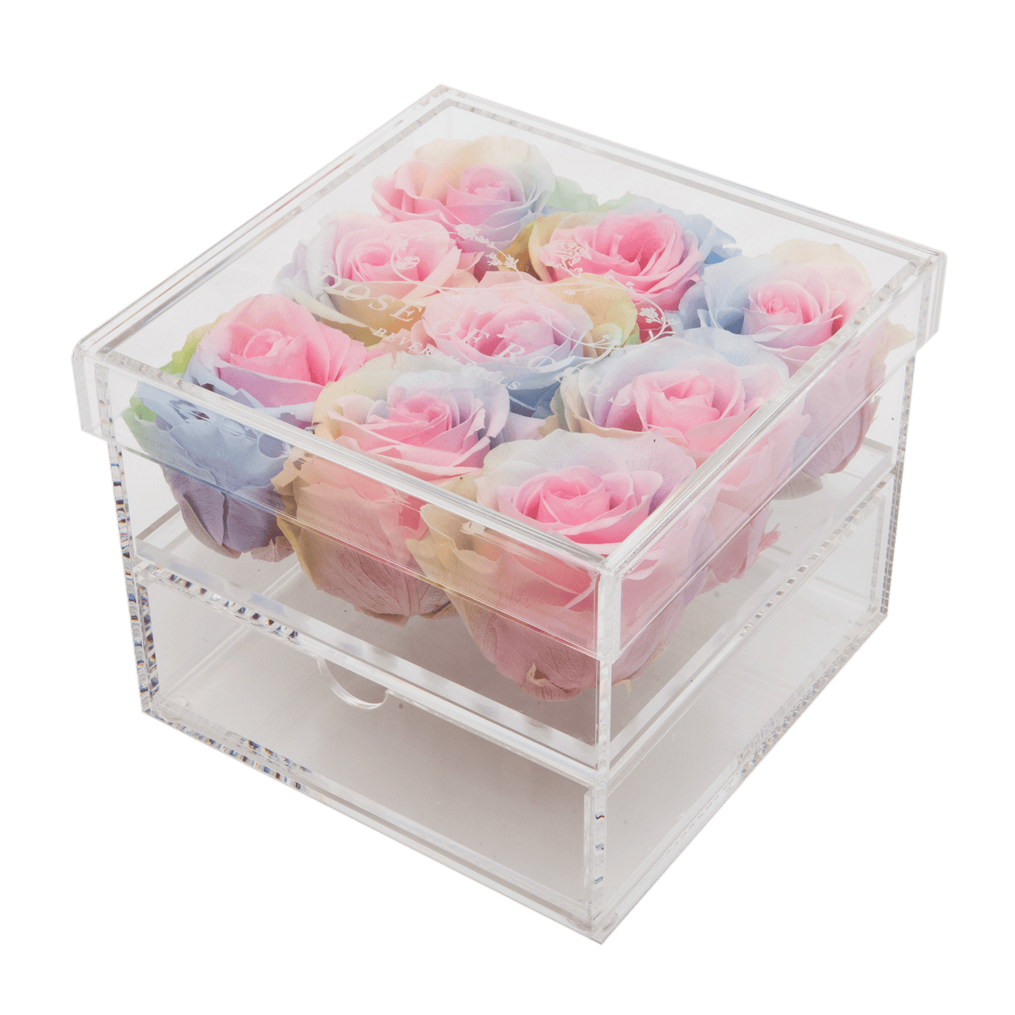 Light Tie-Dye Roses Medium Square Acrylic Box